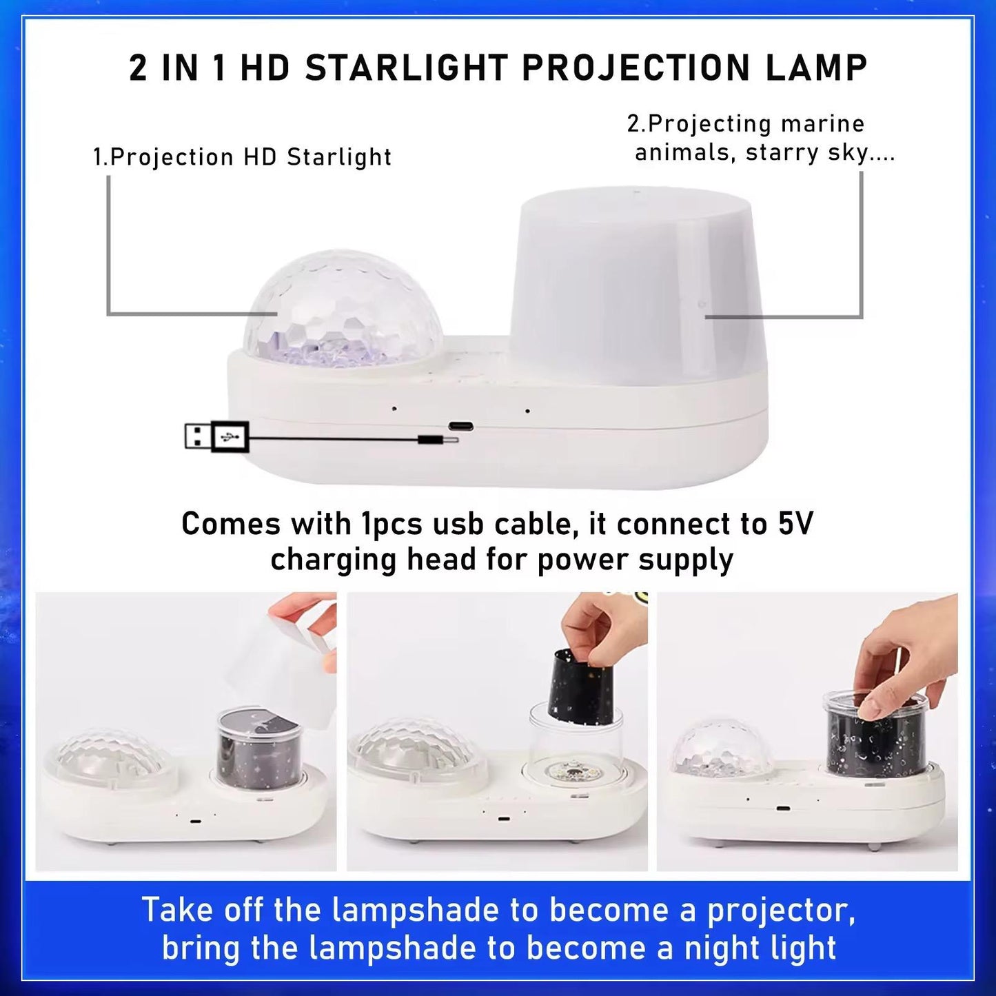 Jel Balığı Temalı LED Projektör – Yıldızlı ve Animasyonlu Gece Lambası