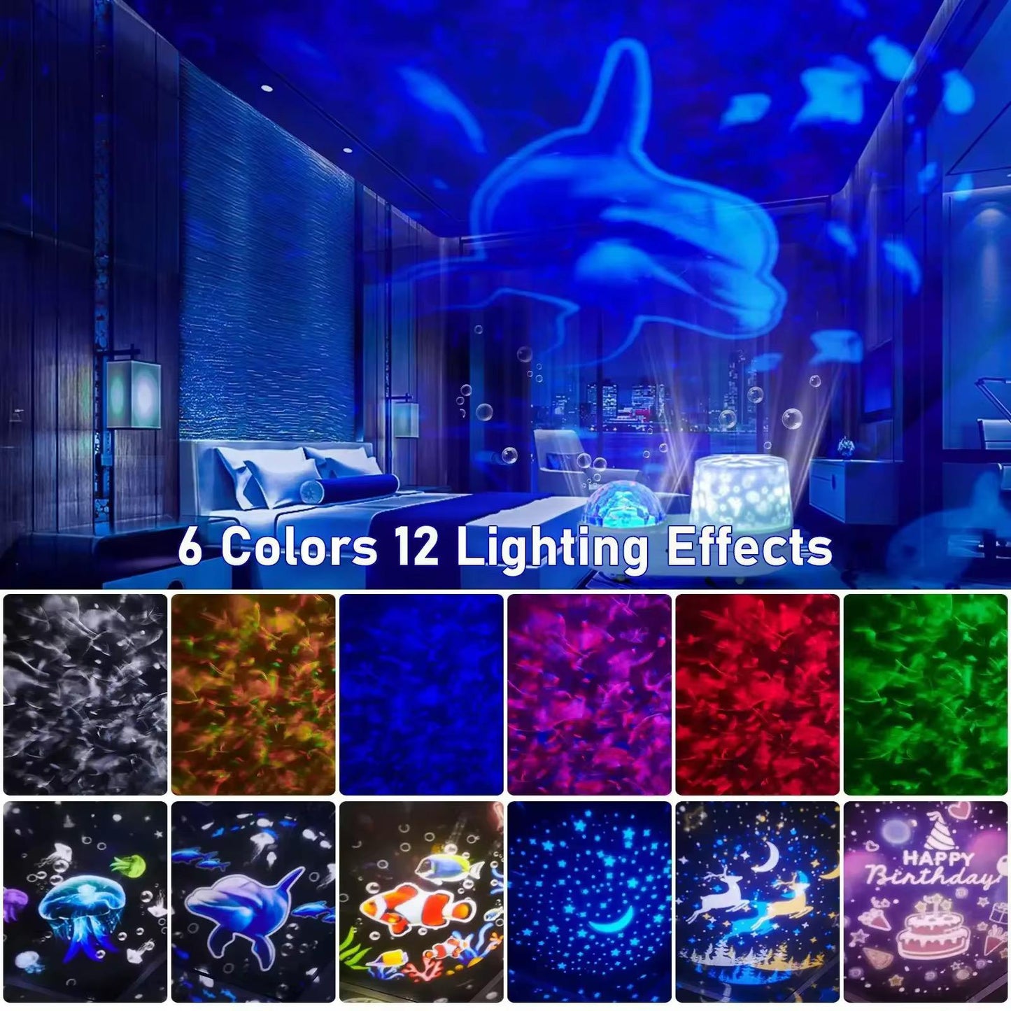 Jel Balığı Temalı LED Projektör – Yıldızlı ve Animasyonlu Gece Lambası