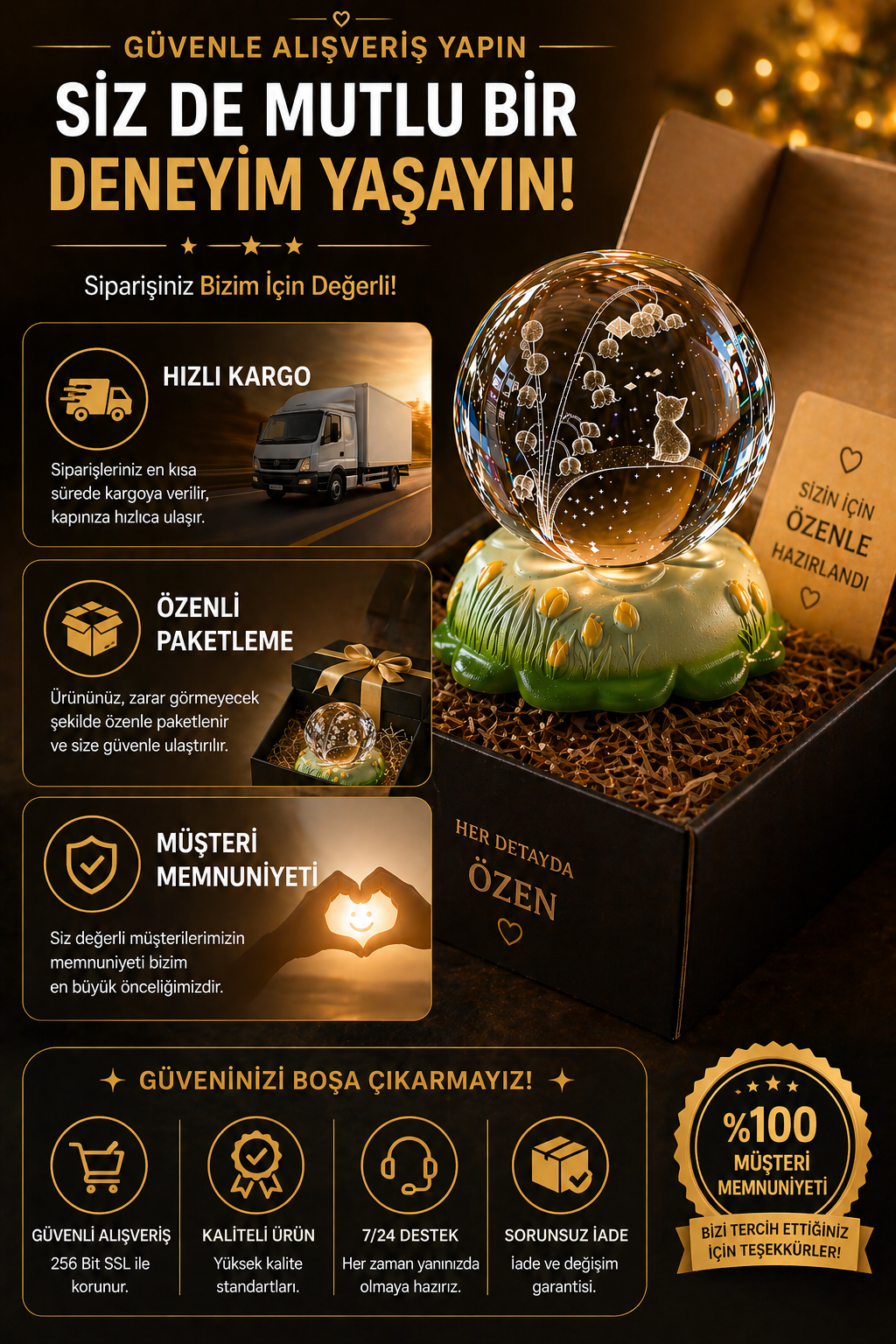Işıklı Cam Küre Gece Lambası – Dekoratif Kristal Küre Lamba & Hediye