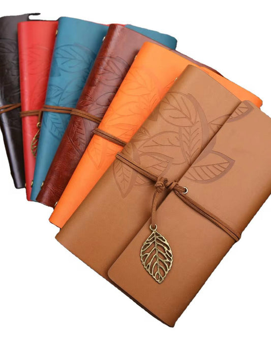 Vintage Yaprak Detaylı Deri Kapaklı Journal Defter