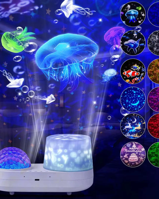 Jel Balığı Temalı LED Projektör – Yıldızlı ve Animasyonlu Gece Lambası