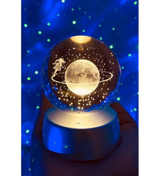 Satürn Işıklı Kristal Küre – Ay ve Yıldız Projeksiyon Gece Lambası