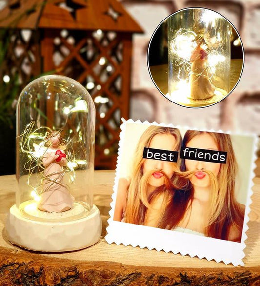 Işıklı Melek Fanus & Fotoğraf Anı Kutusu – Best Friends Özel Hediye
