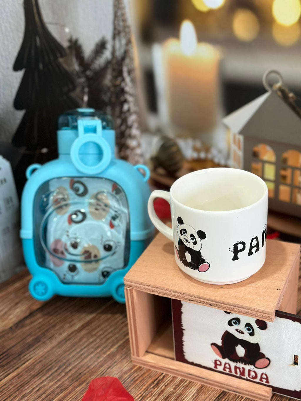 Panda Peluş Yastık  Sevimli Ayıcık Desenli Su Matarası  Kişiye Özel Çerçeve