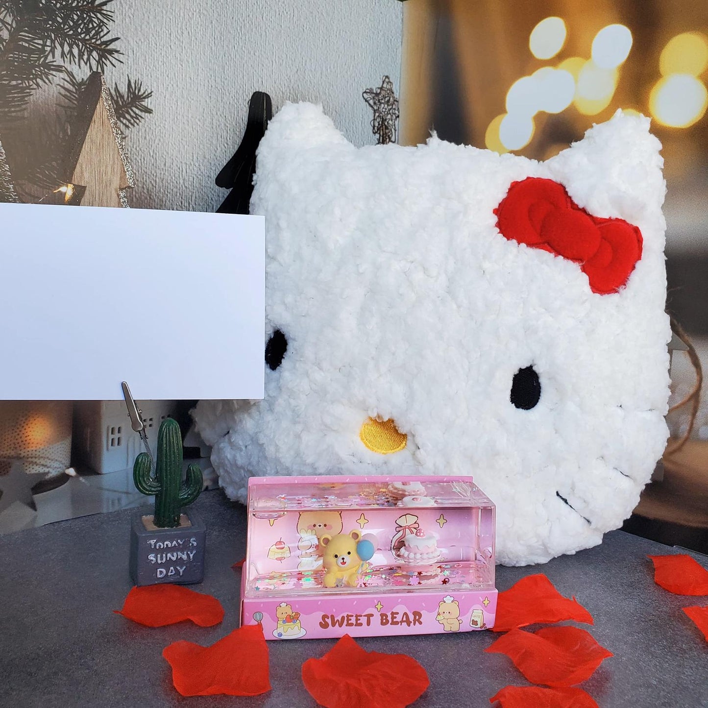 🎀✨ Hello Kitty Kafa Yastığı & Cam Süsü Seti | Sevimli ve Işıltılı Dekor Seti
